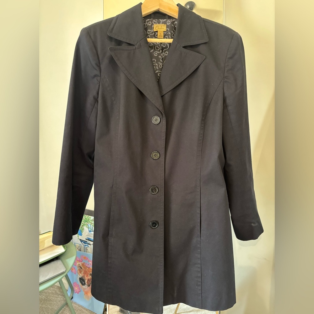 Caslon XL Black womens Single-Breasted Trench Coat, cotton blend excellent